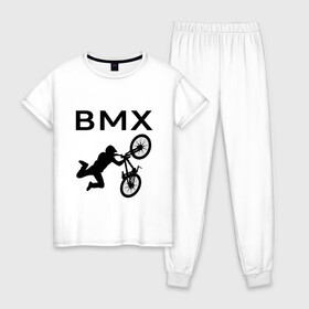 Женская пижама хлопок с принтом Велоспорт BMX (Z) , 100% хлопок | брюки и футболка прямого кроя, без карманов, на брюках мягкая резинка на поясе и по низу штанин | bicycle | bicyclist | bike | biker | bmx | cycle | rider | байкер | бмх | вело | велогонщик | велосепедист | велосипед | гонщик