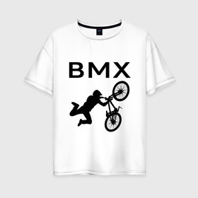 Женская футболка хлопок Oversize с принтом Велоспорт BMX (Z) , 100% хлопок | свободный крой, круглый ворот, спущенный рукав, длина до линии бедер
 | bicycle | bicyclist | bike | biker | bmx | cycle | rider | байкер | бмх | вело | велогонщик | велосепедист | велосипед | гонщик