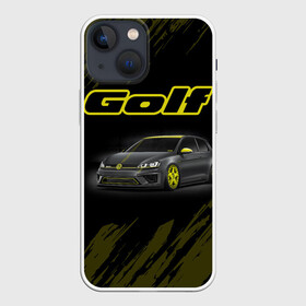 Чехол для iPhone 13 mini с принтом Volkswagen Golf | Фольксваген Гольф (Z) ,  |  | Тематика изображения на принте: amarok | arteon | caravelle | golf | polo | scirocco | teramont | tiguan | touareg | transporter | volkswagen | vw | wv | авто | автомобиль | ам | бренд | карбон | машина | машины | народный автомобиль | фольксваген