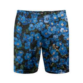Мужские шорты спортивные с принтом Поле синих цветов фиалки лето ,  |  | Тематика изображения на принте: голубые цветочки | лето | луг | незабудки | поле | поляна | синие цветы | узор из цветов | фиалки | фото реализм | цветы