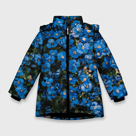 Зимняя куртка для девочек 3D с принтом Поле синих цветов фиалки лето , ткань верха — 100% полиэстер; подклад — 100% полиэстер, утеплитель — 100% полиэстер. | длина ниже бедра, удлиненная спинка, воротник стойка и отстегивающийся капюшон. Есть боковые карманы с листочкой на кнопках, утяжки по низу изделия и внутренний карман на молнии. 

Предусмотрены светоотражающий принт на спинке, радужный светоотражающий элемент на пуллере молнии и на резинке для утяжки. | голубые цветочки | лето | луг | незабудки | поле | поляна | синие цветы | узор из цветов | фиалки | фото реализм | цветы