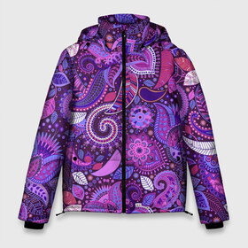 Мужская зимняя куртка 3D с принтом фиолетовый этнический дудлинг , верх — 100% полиэстер; подкладка — 100% полиэстер; утеплитель — 100% полиэстер | длина ниже бедра, свободный силуэт Оверсайз. Есть воротник-стойка, отстегивающийся капюшон и ветрозащитная планка. 

Боковые карманы с листочкой на кнопках и внутренний карман на молнии. | геометрия | дудлинг | дудлы | линии | рисунок | точки | узоры | фигуры | фиолетовый | цветы | этнический