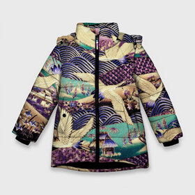 Зимняя куртка для девочек 3D с принтом Японская вышивка с журавлями , ткань верха — 100% полиэстер; подклад — 100% полиэстер, утеплитель — 100% полиэстер. | длина ниже бедра, удлиненная спинка, воротник стойка и отстегивающийся капюшон. Есть боковые карманы с листочкой на кнопках, утяжки по низу изделия и внутренний карман на молнии. 

Предусмотрены светоотражающий принт на спинке, радужный светоотражающий элемент на пуллере молнии и на резинке для утяжки. | Тематика изображения на принте: textures | азиатский | азия | весна | восточный | вышивка сашико | вышивка японская | журавли | журавли вышивка | журавли летят | кимоно | крылья | лето | полет | природа | птицы | птичья стая | текстуры