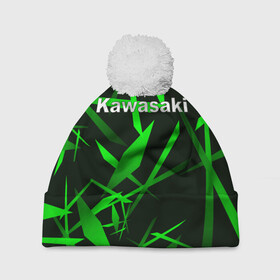 Шапка 3D c помпоном с принтом Kawasaki , 100% полиэстер | универсальный размер, печать по всей поверхности изделия | kawasaki | moto | дорога | кавасаки | машина | мотокросс | мотоцикл | мотоциклы
