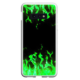 Чехол для Samsung S10E с принтом GREEN FIRE ОГОНЬ , Силикон | Область печати: задняя сторона чехла, без боковых панелей | Тематика изображения на принте: abstraction | bright | fire | geometry | hexagon | light | neon | paints | stripes | texture | triangle | абстракция | брызги | геометрия | искры | краски | неон | неоновый | огонь | соты | текстура