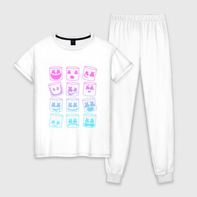 Женская пижама хлопок с принтом FORTNITE x MARSHMELLO , 100% хлопок | брюки и футболка прямого кроя, без карманов, на брюках мягкая резинка на поясе и по низу штанин | deadmau5 | fortnite | fortnite 2 | fortnite x маршмелло | ikonik | marshmello | ninja | ninja streamer | raven | travis scott | ворон | иконик | ниндзя | пили | рейвен | трэвис скотт | фортнайт