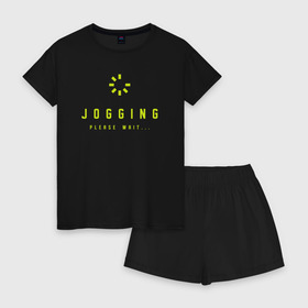 Женская пижама с шортиками хлопок с принтом Jogging , 100% хлопок | футболка прямого кроя, шорты свободные с широкой мягкой резинкой | 