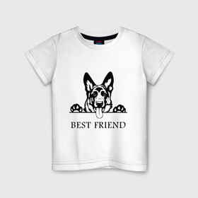 Детская футболка хлопок с принтом ОВЧАРКА BEST FRIEND (Z) , 100% хлопок | круглый вырез горловины, полуприлегающий силуэт, длина до линии бедер | Тематика изображения на принте: best friend | dog | doggie | doggy | авчарка | друг человека | другу | кинолог | лабрадор | мохнатый | овчарка | пес | пёсель | пёсик | подарок | подруге | собака | собакен | собаки | собачка | собачнику