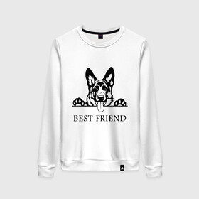 Женский свитшот хлопок с принтом ОВЧАРКА BEST FRIEND (Z) , 100% хлопок | прямой крой, круглый вырез, на манжетах и по низу широкая трикотажная резинка  | best friend | dog | doggie | doggy | авчарка | друг человека | другу | кинолог | лабрадор | мохнатый | овчарка | пес | пёсель | пёсик | подарок | подруге | собака | собакен | собаки | собачка | собачнику