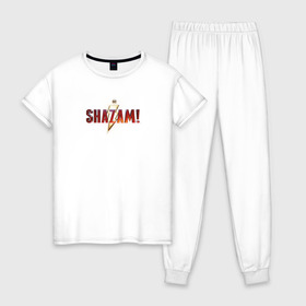 Женская пижама хлопок с принтом Шазам , 100% хлопок | брюки и футболка прямого кроя, без карманов, на брюках мягкая резинка на поясе и по низу штанин | Тематика изображения на принте: dc | shazam | vdsvar | warner bros. | шазам