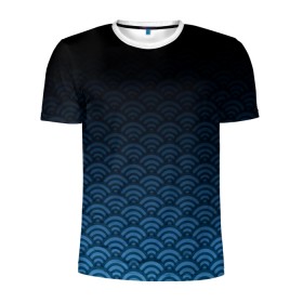 Мужская футболка 3D спортивная с принтом Узор круги темный синий , 100% полиэстер с улучшенными характеристиками | приталенный силуэт, круглая горловина, широкие плечи, сужается к линии бедра | геометрия | градиент | круги | море | переход цвета | синий | текстура | темный | узор