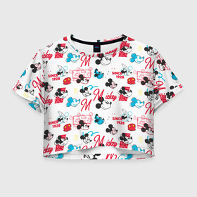 Женская футболка Crop-top 3D с принтом Mickey Mouse, , 100% полиэстер | круглая горловина, длина футболки до линии талии, рукава с отворотами | disney | mickey mouse | vdpartat | дисней | маус | мики | микки | микки маус | мышонок микки | паттерн | текстура
