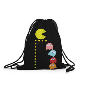 Рюкзак-мешок 3D с принтом Pac-man , 100% полиэстер | плотность ткани — 200 г/м2, размер — 35 х 45 см; лямки — толстые шнурки, застежка на шнуровке, без карманов и подкладки | old school | retro game | video game | видео игры | ретро игры