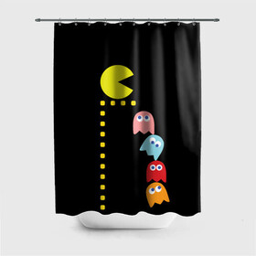 Штора 3D для ванной с принтом Pac-man , 100% полиэстер | плотность материала — 100 г/м2. Стандартный размер — 146 см х 180 см. По верхнему краю — пластиковые люверсы для креплений. В комплекте 10 пластиковых колец | old school | retro game | video game | видео игры | ретро игры