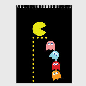 Скетчбук с принтом Pac-man , 100% бумага
 | 48 листов, плотность листов — 100 г/м2, плотность картонной обложки — 250 г/м2. Листы скреплены сверху удобной пружинной спиралью | old school | retro game | video game | видео игры | ретро игры