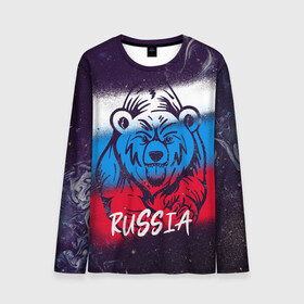 Мужской лонгслив 3D с принтом Russia Bear , 100% полиэстер | длинные рукава, круглый вырез горловины, полуприлегающий силуэт | 12 июня | bear | marble | russia | грозный медведь | день россии | медведь | мишка | мрамор | мраморная | праздник | россия | страна | триколор | флаг