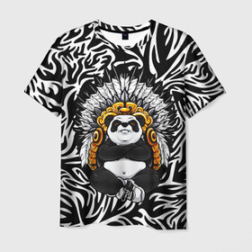 Мужская футболка 3D с принтом Мудрая Панда , 100% полиэфир | прямой крой, круглый вырез горловины, длина до линии бедер | brand | kung fu | moda | panda | style | texture | бренд | кунг фу | кунгфу | мода | панденыш | панды | прикольные картинки | смайлы | стикербук | стиль | текстура | фон | эмодзи