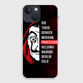 Чехол для iPhone 13 mini с принтом Бумажный дом | La Casa de Papel (Z) ,  |  | bella ciao | ciao | el profesor | la casa de papel | nairobi | najrobi | netflix | profesor | resistencia | берлин | бумажный дом | лиссабон | найроби | профессор | сальва | токио