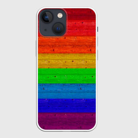 Чехол для iPhone 13 mini с принтом Разноцветные доски радужный ,  |  | крашеные доски | линии | полосы | радуга | радужный | разноцветный | ярко