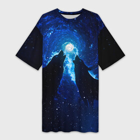 Платье-футболка 3D с принтом Волки силуэты звездное небо ,  |  | верность | вместе | вой | волки | вселенная | двое | животные | закрученный | звездное небо | космос | луна | любовь | пара | рядом | силуэты | спираль | темный