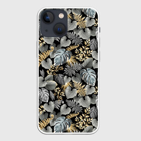 Чехол для iPhone 13 mini с принтом Серебряные листочки ,  |  | азия | бабочки | ветви | ветки | девушкам | деревья | джунгли | жара | золото | лес | летний | лето | листочки | листья | ночь | отдых | природа | растения | сад | серебро | серый | таиланд | тропики