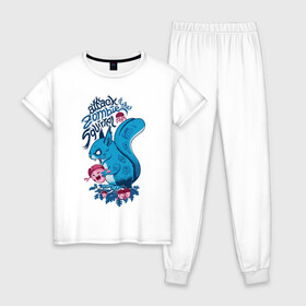 Женская пижама хлопок с принтом Зомби белка , 100% хлопок | брюки и футболка прямого кроя, без карманов, на брюках мягкая резинка на поясе и по низу штанин | 