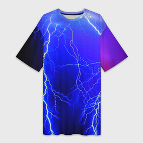 Платье-футболка 3D с принтом ELECTRIX DIGITAL ,  |  | color | colour | electricity | glim | glow | light | lights | neon | power | shine | молния | напряжение | неоновый | разряд | стихия | ток | удар | электричество