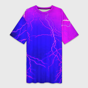 Платье-футболка 3D с принтом НЕОНОВАЯ МОЛНИЯ ,  |  | color | colour | electricity | glim | glow | light | lights | neon | power | shine | молния | напряжение | неоновый | разряд | стихия | ток | удар | электричество