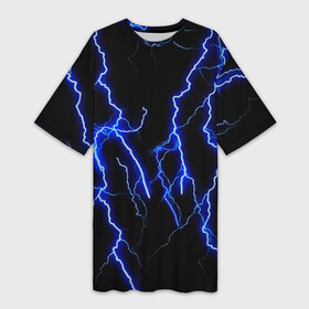 Платье-футболка 3D с принтом МОЛНИИ ,  |  | color | colour | electricity | glim | glow | light | lights | neon | power | shine | молния | напряжение | неоновый | разряд | стихия | ток | удар | электричество