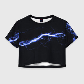 Женская футболка Crop-top 3D с принтом СТИХИЯ , 100% полиэстер | круглая горловина, длина футболки до линии талии, рукава с отворотами | color | colour | electricity | glim | glow | light | lights | neon | power | shine | молния | напряжение | неоновый | разряд | стихия | ток | удар | электричество