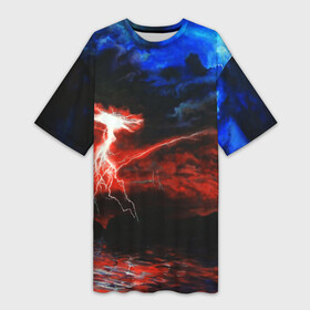 Платье-футболка 3D с принтом storm ,  |  | color | colour | electricity | glim | glow | light | lights | neon | power | shine | молния | напряжение | неоновый | разряд | стихия | ток | удар | электричество