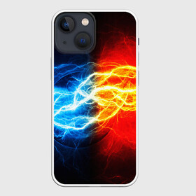 Чехол для iPhone 13 mini с принтом БИТВА МОЛНИЙ ,  |  | color | colour | electricity | glim | glow | light | lights | neon | power | shine | молния | напряжение | неоновый | разряд | стихия | ток | удар | электричество