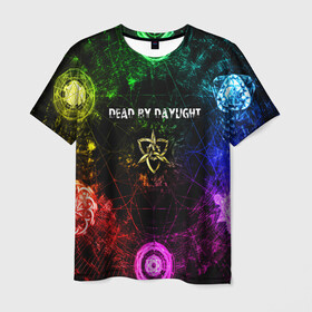 Мужская футболка 3D с принтом DEAD BY DAYLIGHT , 100% полиэфир | прямой крой, круглый вырез горловины, длина до линии бедер | dbd | dead by daylight | game | survival horror | дбд | игры | мертвецы | мертвы к рассвету | призраки