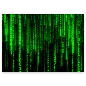 Поздравительная открытка с принтом Матрица код цифры программист , 100% бумага | плотность бумаги 280 г/м2, матовая, на обратной стороне линовка и место для марки
 | Тематика изображения на принте: бинарный код | веб | вирус | всемирная паутина | двоичный код | зеленый | интернет | информация | кибер | код | кодер | кодирование | матрица | наука | олдскул | по | программирование