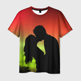 Мужская футболка 3D с принтом РОМАНТИКА , 100% полиэфир | прямой крой, круглый вырез горловины, длина до линии бедер | love | northern lights | romantic | влюбленная пара | девушка и парень | любовь | он и она | поцелуй | романтика | северная сияние