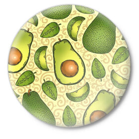 Значок с принтом Авокадо ,  металл | круглая форма, металлическая застежка в виде булавки | авокадо | зеленый | лайм | листок