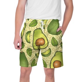 Мужские шорты 3D с принтом Авокадо ,  полиэстер 100% | прямой крой, два кармана без застежек по бокам. Мягкая трикотажная резинка на поясе, внутри которой широкие завязки. Длина чуть выше колен | авокадо | зеленый | лайм | листок
