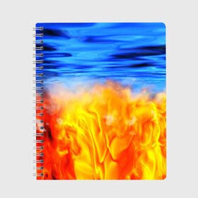 Тетрадь с принтом ЛЕД И ПЛАМЯ , 100% бумага | 48 листов, плотность листов — 60 г/м2, плотность картонной обложки — 250 г/м2. Листы скреплены сбоку удобной пружинной спиралью. Уголки страниц и обложки скругленные. Цвет линий — светло-серый
 | Тематика изображения на принте: fire | в огне | взрыв | огненный | огонь | пожар | текстура