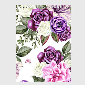 Скетчбук с принтом Красивые розы , 100% бумага
 | 48 листов, плотность листов — 100 г/м2, плотность картонной обложки — 250 г/м2. Листы скреплены сверху удобной пружинной спиралью | белые розы | белый | необычные | розовый | розы | синие розы | синий | фиолетовые розы | фиолетовый | цветы