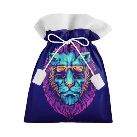 Подарочный 3D мешок с принтом Неоновый лев в очках , 100% полиэстер | Размер: 29*39 см | грива | животные | закат | зверей | кошка | лев | лето | львенок | неоновая | очки | пляж | прайд | разноцветная | солнце | тигр | царь