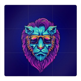 Магнитный плакат 3Х3 с принтом Неоновый лев в очках , Полимерный материал с магнитным слоем | 9 деталей размером 9*9 см | грива | животные | закат | зверей | кошка | лев | лето | львенок | неоновая | очки | пляж | прайд | разноцветная | солнце | тигр | царь
