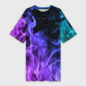 Платье-футболка 3D с принтом ОГОНЬ НЕОН ,  |  | абстракция | горит | неон | неоновый | огонь | пламя | пожар | синий | текстура | фиолетовый | яркий