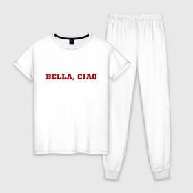 Женская пижама хлопок с принтом Bella ciao , 100% хлопок | брюки и футболка прямого кроя, без карманов, на брюках мягкая резинка на поясе и по низу штанин | la casa de papel | бумажный дом