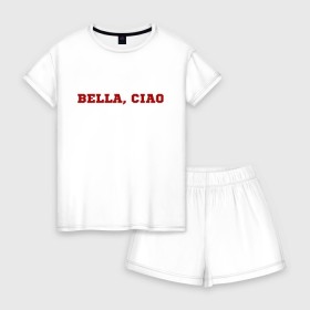 Женская пижама с шортиками хлопок с принтом Bella ciao , 100% хлопок | футболка прямого кроя, шорты свободные с широкой мягкой резинкой | la casa de papel | бумажный дом