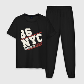 Мужская пижама хлопок с принтом 1986 New York Brooklyn , 100% хлопок | брюки и футболка прямого кроя, без карманов, на брюках мягкая резинка на поясе и по низу штанин
 | 1986 | bronx | brooklyn | city | manhattan | new york | queens | retro | staten island | usa | vintage | бронкс | бруклин | винтаж | джерси | квинс | мантэттен | манхеттен | манхэттэн | нью джерси | нью йорк | остров | ретро | стейтен айленд | сш