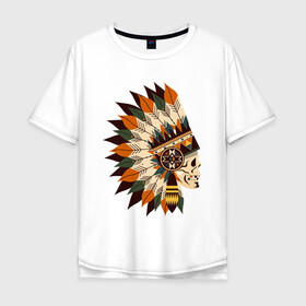 Мужская футболка хлопок Oversize с принтом Индейские мотивы , 100% хлопок | свободный крой, круглый ворот, “спинка” длиннее передней части | арт | индеец | индейцы | перо | перья | стрела стрелы | сша | череп | черепа