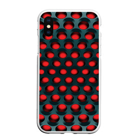 Чехол для iPhone XS Max матовый с принтом Раскалённый красный 3Д , Силикон | Область печати: задняя сторона чехла, без боковых панелей | горошек | железо | жесть | излучение | иллюзия | круги | лампочки | металл | оболочка | объём | сияние | соты | сталь | фонари | шарики | шары