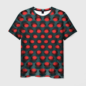 Мужская футболка 3D с принтом Раскалённый красный 3Д , 100% полиэфир | прямой крой, круглый вырез горловины, длина до линии бедер | горошек | железо | жесть | излучение | иллюзия | круги | лампочки | металл | оболочка | объём | сияние | соты | сталь | фонари | шарики | шары
