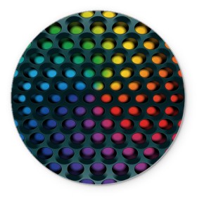 Коврик для мышки круглый с принтом 3Д спектр , резина и полиэстер | круглая форма, изображение наносится на всю лицевую часть | горошек | железо | жесть | излучение | иллюзия | круги | лампочки | металл | оболочка | объём | радуга | сияние | соты | сталь | фонари | шарики | шары