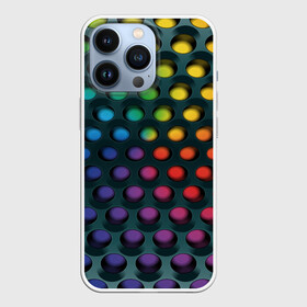 Чехол для iPhone 13 Pro с принтом 3Д спектр ,  |  | горошек | железо | жесть | излучение | иллюзия | круги | лампочки | металл | оболочка | объём | радуга | сияние | соты | сталь | фонари | шарики | шары